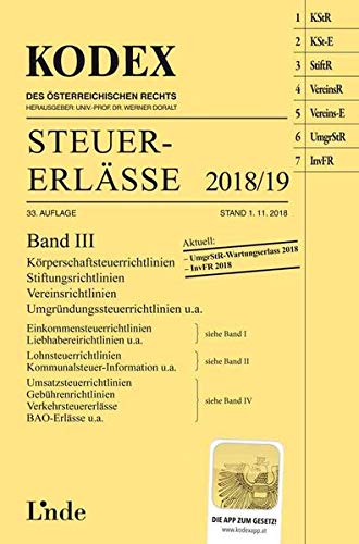 Stock image for KODEX Steuer-Erlsse 2018/19 Band III (Kodex des sterreichischen Rechts) for sale by medimops