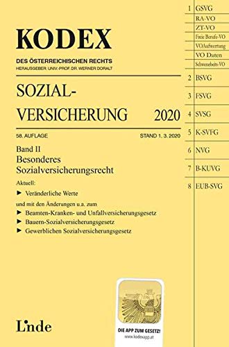 Beispielbild fr KODEX Sozialversicherung 2020, Band II (Kodex des sterreichischen Rechts) zum Verkauf von medimops