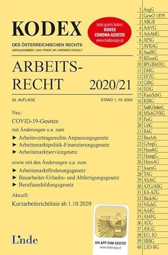 Beispielbild fr KODEX Arbeitsrecht 2020/21 (Kodex des sterreichischen Rechts) zum Verkauf von medimops