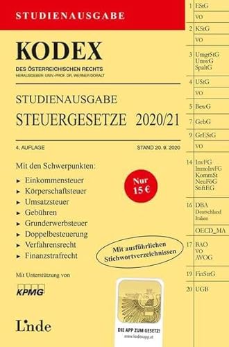 Stock image for KODEX Studienausgabe Steuergesetze 2020/21: Studienausgabe (Kodex des sterreichischen Rechts) for sale by medimops