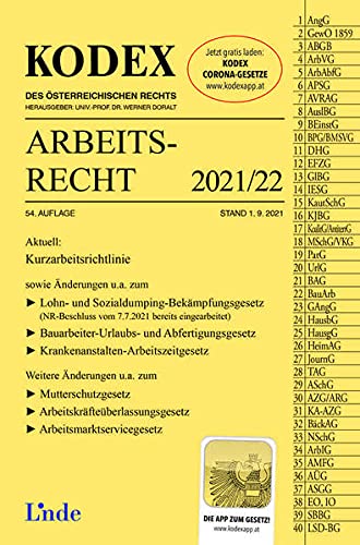 Beispielbild fr KODEX Arbeitsrecht 2021/22 (Kodex des sterreichischen Rechts) zum Verkauf von medimops