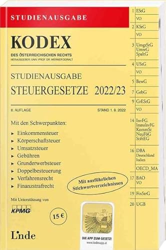Stock image for KODEX Studienausgabe Steuergesetze 2022/23: Studienausgabe (Kodex des sterreichischen Rechts) for sale by medimops