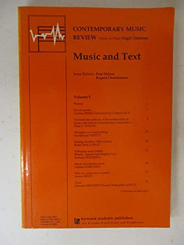 Beispielbild fr Music and Text: A special issue of the journal Contemporary Music Review zum Verkauf von HPB-Red