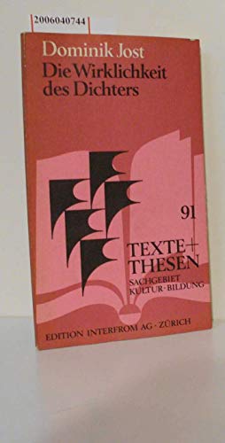 Imagen de archivo de Die Wirklichkeit des Dichters (Texte & [i.e. und ] Thesen ; 91 : Sachgebiet Kultur, Bildung) (German Edition) a la venta por Zubal-Books, Since 1961