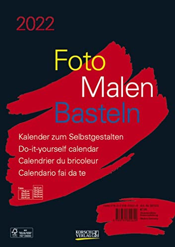 9783731855620: Foto-Malen-Basteln Bastelkalender A4 schwarz 2022: Fotokalender zum Selbstgestalten. Aufstellbarer do-it-yourself Kalender mit festem Fotokarton.