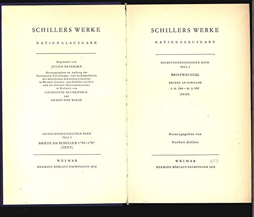 9783740002046: Schillers Werke. Nationalausgabe: Band 36, Teil I: Briefe an Schiller 1795–1797. Text.