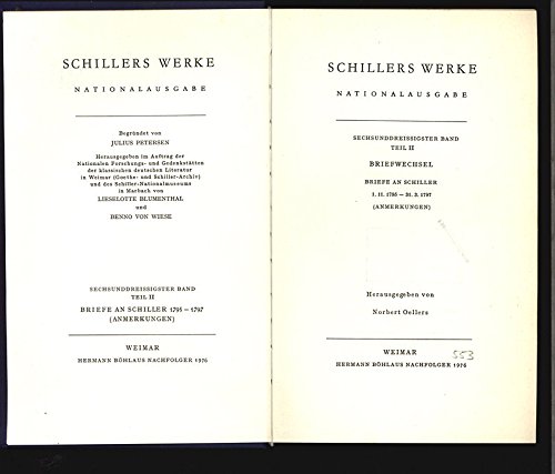 9783740002091: Schillers Werke. Nationalausgabe: Band 36, Teil II: Briefe an Schiller 1795–1797. Anmerkungen.