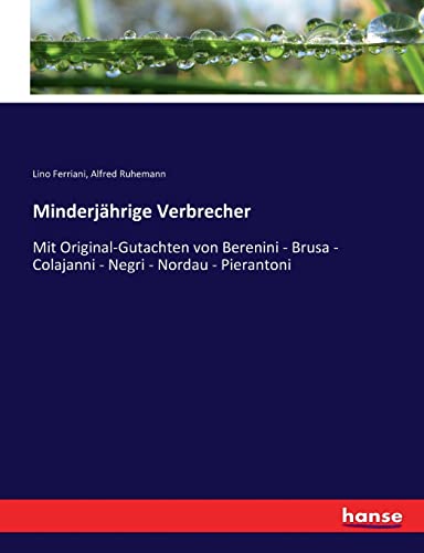 Imagen de archivo de Minderjhrige Verbrecher: Mit Original-Gutachten von Berenini - Brusa - Colajanni - Negri - Nordau - Pierantoni (German Edition) a la venta por Lucky's Textbooks