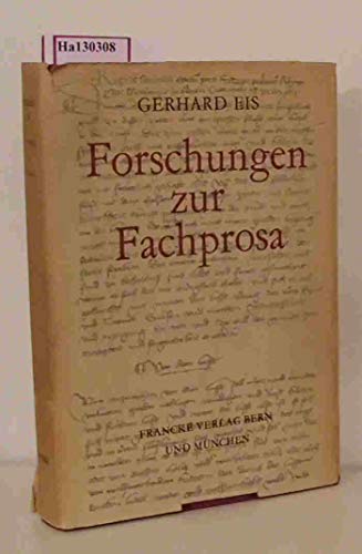 Beispielbild fr Forschungen zur Fachprosa. Ausgewahlte Beitrage. zum Verkauf von Zubal-Books, Since 1961