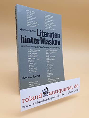Literaten hinter Masken. Eine Betrachtung Ã¼ber das Pseudonym in der Literatur (German Edition) (9783775901611) by Gerhart SÃ¶hn; Erwin Panofsky