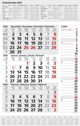 9783782784702: 3-Monats-Planer Combi 2014: Vor- und Nachmonat und Ferienterminen