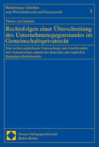 9783789077173: Rechtsfolgen einer berschreitung des Unternehmensgegenstandes im Gemeinschaftsprivatrecht