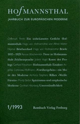 Beispielbild fr Hofmannsthal-Jahrbuch. Jahrbuch zur europäischen Moderne: Hofmannsthal-Jahrbuch, Bd.1, 1993 zum Verkauf von Midtown Scholar Bookstore