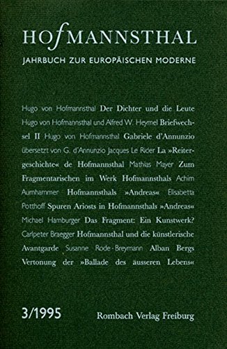 Beispielbild fr Hofmannsthal - Jahrbuch zur Europischen Moderne Band 3 / 1995 zum Verkauf von Buli-Antiquariat