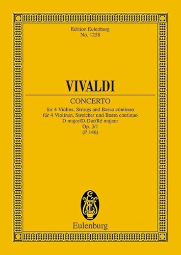 Stock image for L'Estro Armonico: Concerto grosso D-Dur. op. 3/1. RV 549 / PV 146. 4 Violinen, Streicher und Basso continuo. Studienpartitur. (Eulenburg Studienpartituren) for sale by medimops