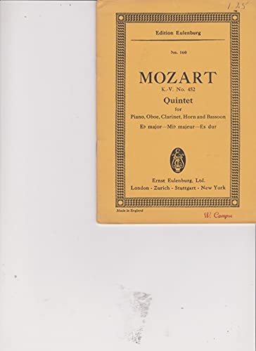 Beispielbild fr Quintet in E-flat Major, K.452: Study Score zum Verkauf von GH Mott, Bookseller