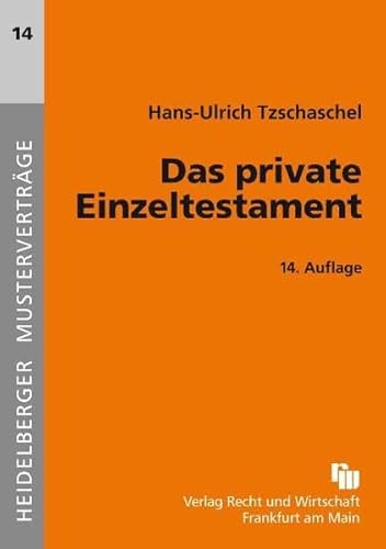 9783800542840: Tzschaschel, H: Private Einzeltestament