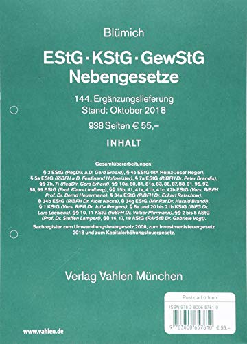 Stock image for EStG, KStG, GewStG 144. Erg?nzungslieferung: Rechtsstand: Oktober 2018 for sale by Reuseabook
