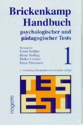 Imagen de archivo de Brickenkamp Handbuch psychologischer und pdagogischer Tests, 2 Bde., Bd.1: Band 1 Brhler, Elmar; Holling, Heinz; Leutner, Detlev und Petermann, Franz a la venta por biblioMundo