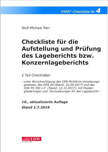 Stock image for Checkliste 4 fr die Aufstellung und Prfung des Lageberichts bzw. Konzernlageberichts: 2 Teil-Checklisten - Stand: 01.09.2018 for sale by medimops