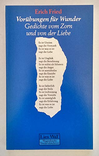 Imagen de archivo de Voru?bungen fu?r Wunder: Gedichte vom Zorn und von der Liebe (Wagenbachs Taschenbu?cherei) (German Edition) a la venta por Wonder Book
