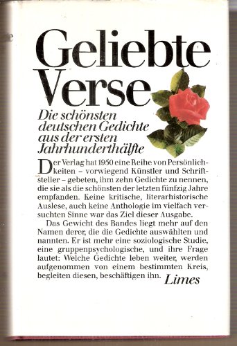 Geliebte Verse. Die schönsten deutschen Gedichte aus der ersten Jahrhunderthälfte. Eingeleitet und herausgegeben von Max Niedermayer. Diese ungewöhnliche Sammlung wurde ausgewählt von Gottfried Benn, Max Bense, Bernard von Brentano, Kasimir Edschmid u.a. Enthalten sind Gedichte von Benn, Brecht, Carossa, Dehmel, George, Hesse, Heym, Hofmannsthal, F. G. Jünger, Lasker-Schüler, W. Lehmann, Loerke, Rilke, Schröder, Trakl, Weinheber, Werfel u.a. Gedichtauswahl der Juroren. Verzeichnis der Dichter und Gedichte. Verzeichnis der Gedichtanfänge. - Niedermayer, Max