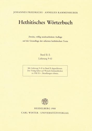 Imagen de archivo de Hethitisches Worterbuch: E (LFG 9-10) (Indogermanische Bibliothek. 2. Reihe: Worterbuecher) (German Edition) [Hardcover ] a la venta por booksXpress