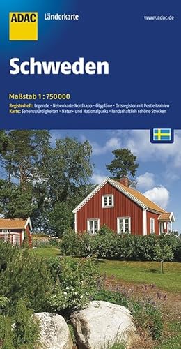 ADAC Länderkarte Schweden 1:750.000: Register: Legende, Nebenkarte Nordkapp, Citypläne, Ortsregister mit Postleitzahlen. Karte: Sehenswürdigkeiten, . schöne Strecken (ADAC Länderkarten) - Unknown Author
