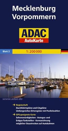 Stock image for ADAC AutoKarte Deutschland 02. Mecklenburg-Vorpommern 1 : 200 000: Mit Ortsregister, Cityplnen, St for sale by medimops