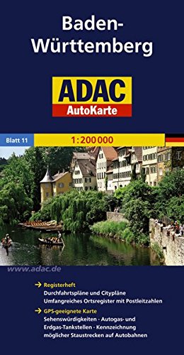9783826423109: ADAC AutoKarte Deutschland 11. Baden-Wrttemberg 1 : 200 000: Registerheft / Zufahrtskarten und Cityplne / Umfangreiches Ortsregister mit ... mglicher Staustrecken auf Autobahnen