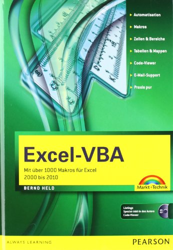Immagine dell'editore per Excel-VBA: Mit ber 1000 Makros fr Excel 2000 bis 2010 mit CD-ROM (Kompendium / Handbuch) [Gebundene Ausgabe] Informatik Programmiersprachen Programmierwerkzeuge BASIC Excel 2000 Programmierung Excel 2002 Programmierung Excel 2003 Programmierung Excel 2007 Programmierung Excel 2010 Programmierung Microsoft Programmierung Visual Visual BASIC fr Applikationen Bernd Held (Autor) Excel-VBA Kompendium Excel-VBA Handbuch Es ist die fnfte Ausgabe des beraus erfolgreichen Programmiertitels von Bernd Held, die kurz nach Erscheinen der Version 2010 von Microsoft Excel herauskommt. Programmierer knnen unter der neuen Office/Excel-Version, die noch strker als bisher unter dem Zeichen des Internet-Einsatzes steht, die zahllos verbreiteten VBA-Programme und Schnittstellen aktualisieren sowie mit erweiterter Funktionalitt neue entwickeln. Das Buch enthlt noch ausfhrlicher als die bisherigen Ausgaben rund 1.000 Makros. Auf der mitgelieferten CD-ROM kann der Anwender ber eine vollautomatische venduto da BUCHSERVICE / ANTIQUARIAT Lars Lutzer