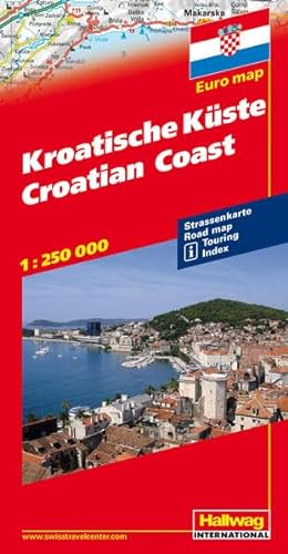 Kroatische Küste 1 : 250 000: Straßenkarte, Sehenswürdigkeiten, Reiseinformationen, Index. Mit Transitplänen von Pula, Zadar, Dubrovnik, Rijeka und Split (Euro Map) - Hallwag