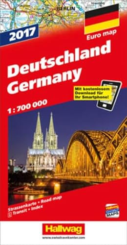 Stock image for Deutschland 2017: Strassenkarte , 1:700 000, mit kostemlosen Download fr Smartphone, mit e-Distoguide via QR Code (Hallwag Strassenkarten) for sale by medimops