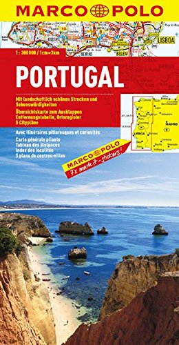 MARCO POLO Länderkarte Portugal 1:300.000: Mit landschaftlich schönen Strecken und Sehenswürdigkeiten. Übersichtskarte zum Ausklappen, Entfernungstabelle, Ortsregister, 5 Citypläne - Marco Polo