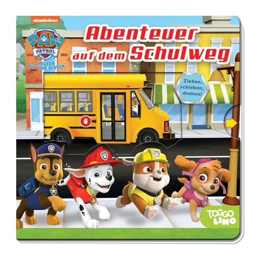 Stock image for PAW Patrol: Abenteuer auf dem Schulweg: Pappbilderbuch mit Schiebern und Drehscheibe for sale by medimops