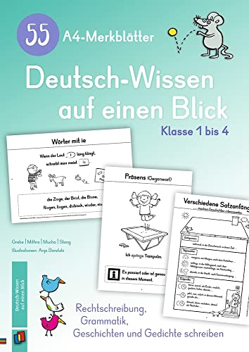 Stock image for 55 A4-Merkbltter Deutsch-Wissen auf einen Blick ? Klasse 1 bis 4: Rechtschreibung, Grammatik, Geschichten und Gedichte schreiben for sale by medimops
