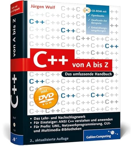 Immagine dell'editore per C++ von A bis Z: Das umfassende Handbuch mit CD-ROM (Galileo Computing) [Gebundene Ausgabe] Jrgen Wolf (Autor) Socket Cross-Plattform-Entwicklung GUI Multimedia-Programmierung ANSI C++ Bezeichner Basisdatentypen Konstanten Kommentare Kontrollstrukturen Funktionen Zeiger Referenzen Arrays Namensrume Typumwandlungen C++ advanced Module erstellen UML Programmierstil Boost-Bibliothek Netzwerkprogrammierung Crossplattform-Entwicklung Multimedia-Bibliotheken venduto da BUCHSERVICE / ANTIQUARIAT Lars Lutzer
