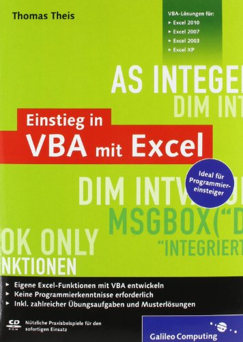 Einstieg in VBA mit Excel Für Microsoft Excel 2002 bis 2010 - Theis, Thomas