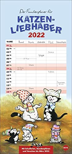 Stock image for Jacob Familienplaner fr Katzenliebhaber 2022 - Wandkalender mit 5 Spalten, Schulferien, 2 Stundenplnen, 3-Monats-Ausblick Januar bis Mrz 2023 - 21 x 45 cm for sale by medimops