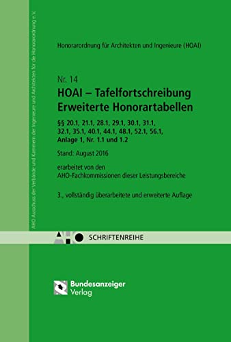 Beispielbild fr HOAI - Tafelfortschreibung Erweiterte Honorartabellen  20.1, 21.1, 28.1, 29.1, 20.1, 32.1, 35.1, 40.1, 44.1, 48.1, 52.1, 56.1, Anlage 1, Nr 1.1 und 1.2 zum Verkauf von Blackwell's