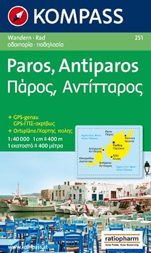 Stock image for Paros 251 GPS kompass Antiparos: Wanderkarte mit Radrouten / Ortspl?ne GPS-genau for sale by Reuseabook
