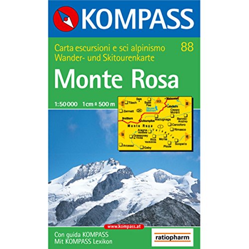 Monte Rosa, Valle Anzasca, Valsesia: 4in1 Wanderkarte 1:50000 mit Aktiv Guide und Detailkarten inklusive Karte zur offline Verwendung in der . Skitouren. (KOMPASS-Wanderkarten, Band 88)