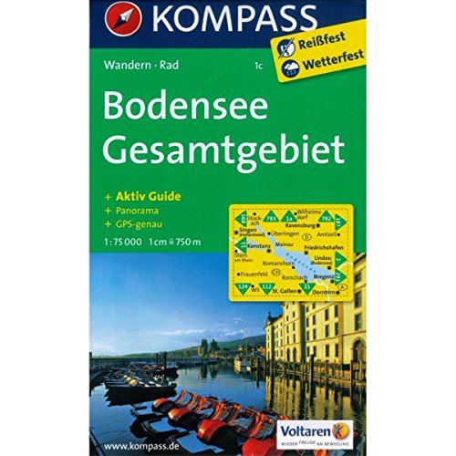 Bodensee Gesamtgebiet: Wanderkarte mit Aktiv Guide, Radwegen und Panorama. GPS-genau. 1:75000 - Kompass-Karten