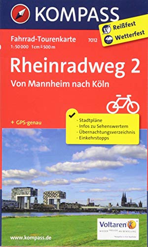 9783850267809: Kompass FTK7012 Rheinradweg 2, Von Mannheim nach Kln: Fietsroutekaart 1:50 000