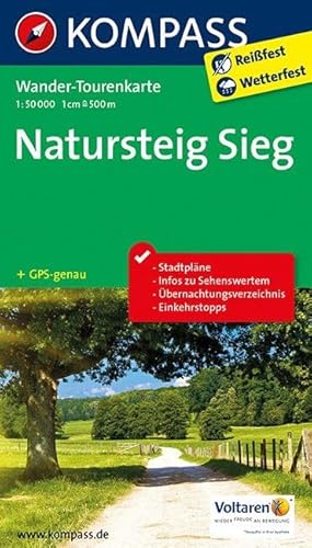 Natursteig Sieg: Wander-Tourenkarte. GPS-genau. 1:50000 - Kompass-Karten