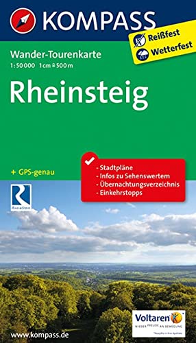 KOMPASS Wander-Tourenkarte Rheinsteig 1:50.000 : Leporello Karte, reiß- und wetterfest