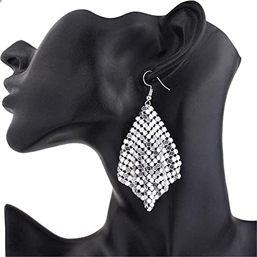 9783852641294: Charm Sequin Pendant Earrings Women's Geometric Round Glossy Pendant Earrings Jewelry (Silver) Useful and Professional