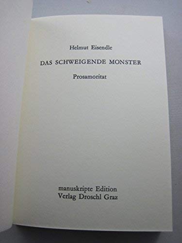 Imagen de archivo de Das Schweigende Monster. Prosamoritat a la venta por text + tne