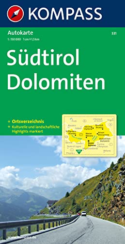 Beispielbild fr KOMPASS Autokarte Südtirol, Dolomiten: Autokarte 1:150000 mit Ortsverzeichnis. zum Verkauf von WorldofBooks