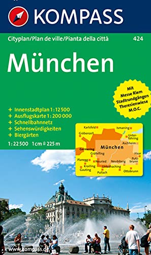 München 1 : 22 500. Cityplan: Mit Innenstadtplan 1 : 12 500, Ausflugskarte 1 : 200 000, S-Bahnnetz, Sehenswürdigkeiten, Biergärten. Mit Messe Riem, Stadtrundgängen, Theresienwiese, M.O.C